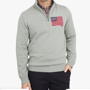 Chaps Men's Flag Quarter Zip Sweater Gray Size Large NWT